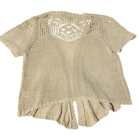 Roz & Ali 1X cropped open cardigan in neutral oatmeal color short sleeve - Picture 6 of 14